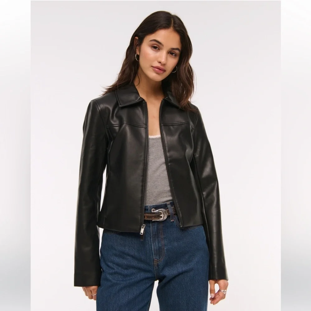 NWT Abercrombie Slim Zip Vegan Leather Jacket - Picture 2 of 7
